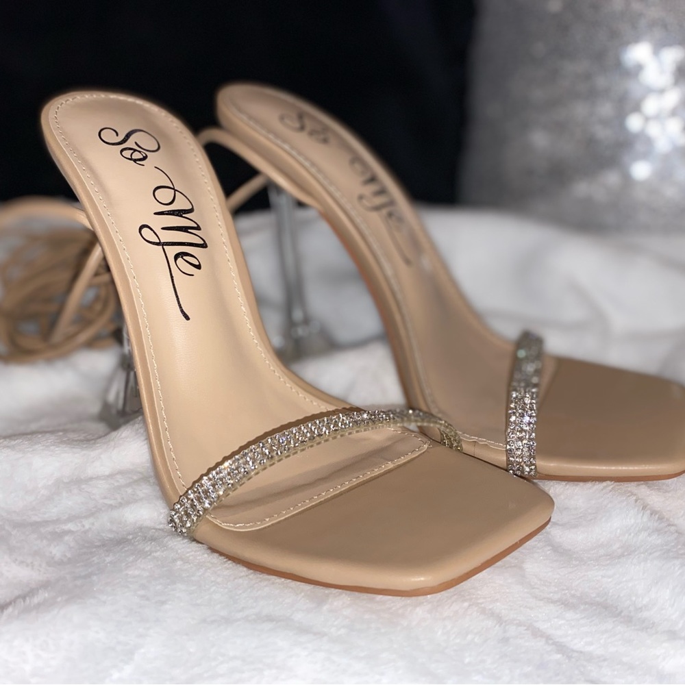 Rhinestone Lace-Up Lucite Heels (NO BOX)